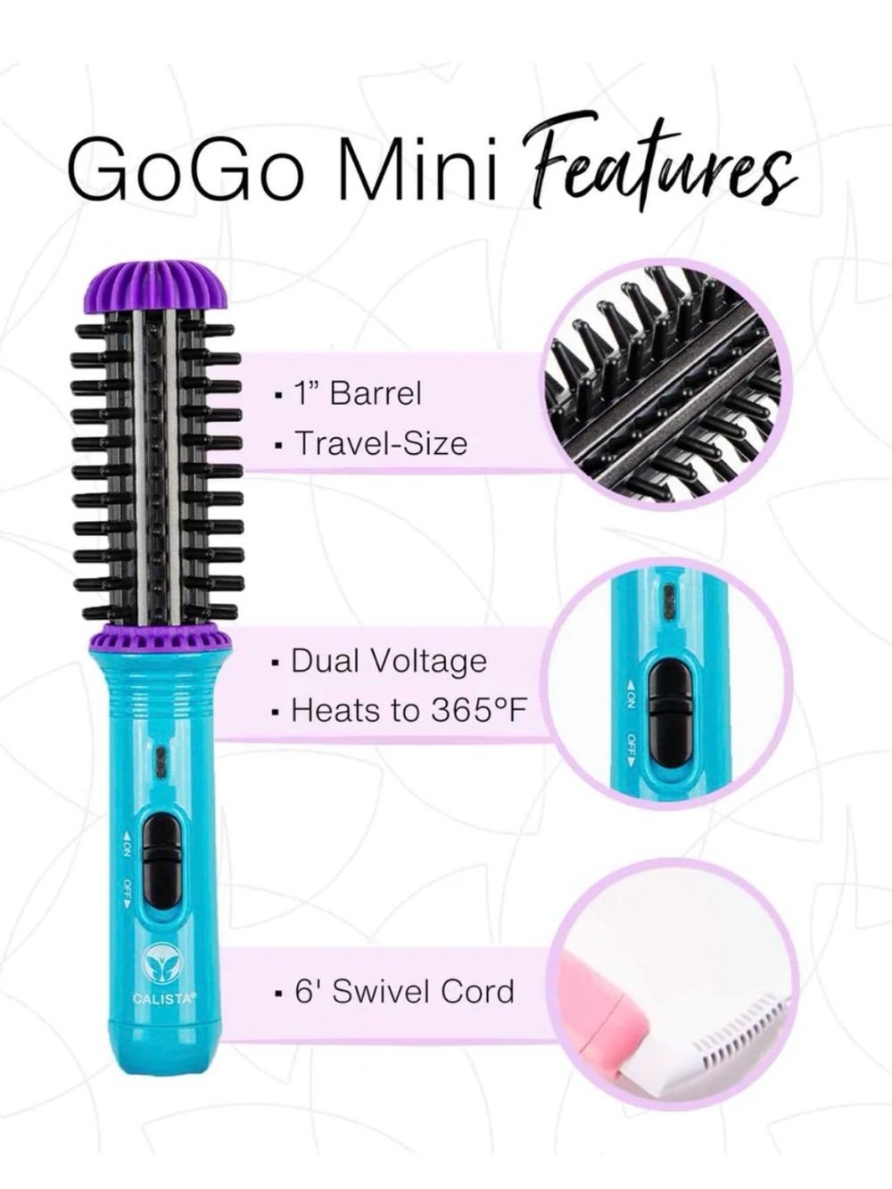 GGO Mini Purple on purple Round Hair Brush Hot Air Styler - Picture 3 of 9
